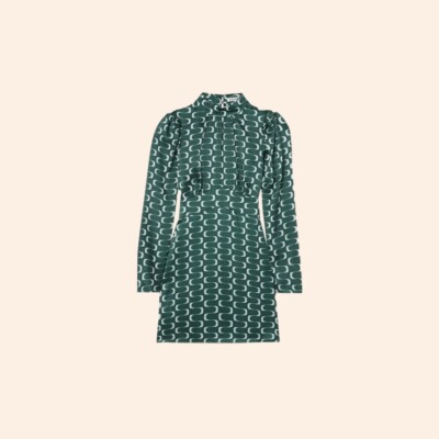 reformation long sleeve silk dress Reformation Ilyse Silk Dress In Palm Green