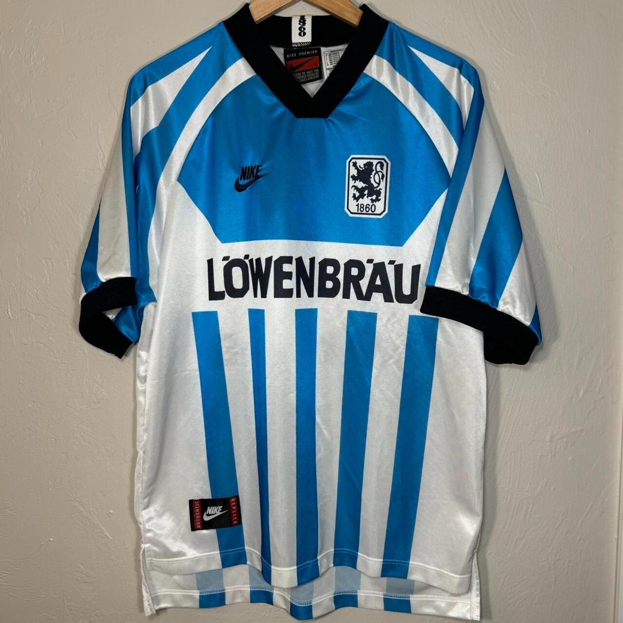 Vintage Large 1990s Nike TSV 1860 Munich Home Soccer Jersey Kit