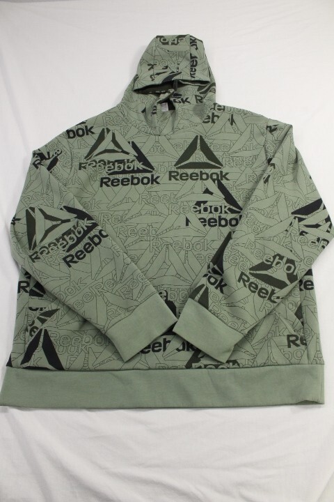 Reebok Unwind Hoodie Men's 2XL Green All Over Print Pullover Kangaroo Pocket