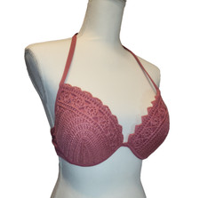 38B Bikini Top by Shade and Shore Pink Crochet Padded Lift with Underwire