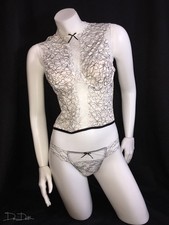 Victoria's Secret Chantilly Lace High-neck Bustier 34C Thong M WHITE NWT