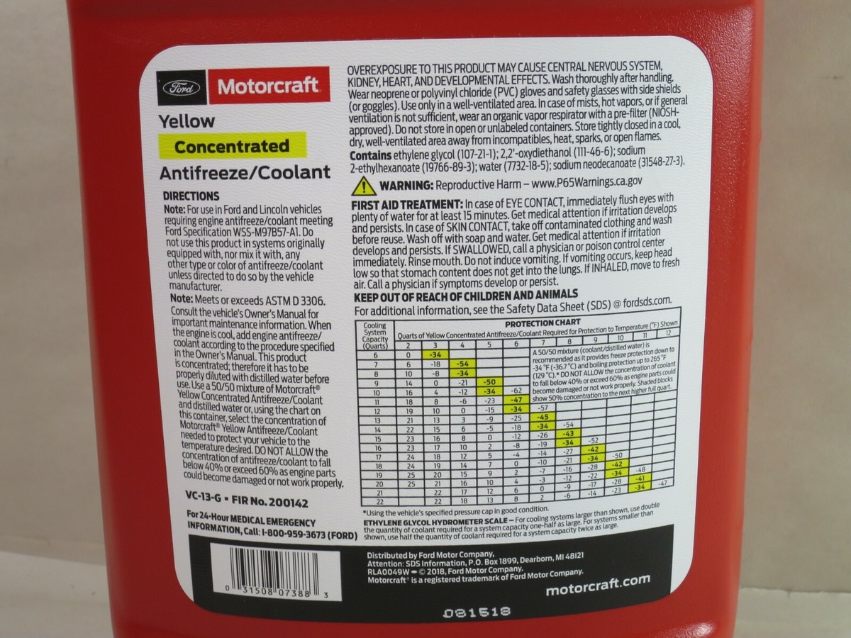 Motorcraft VC-13-G Yellow Concentrated Antifreeze/Coolant – 4 Gallons (Pack Of 4)