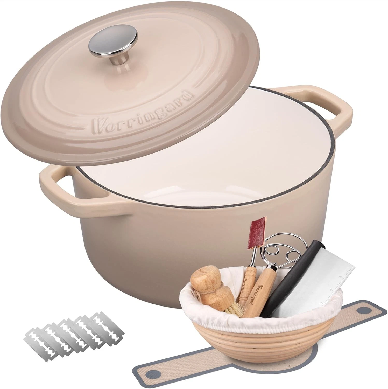 Enameled Cast Iron Dutch Oven Pot with Lid, for Bread Baking, 6 QT, Latte