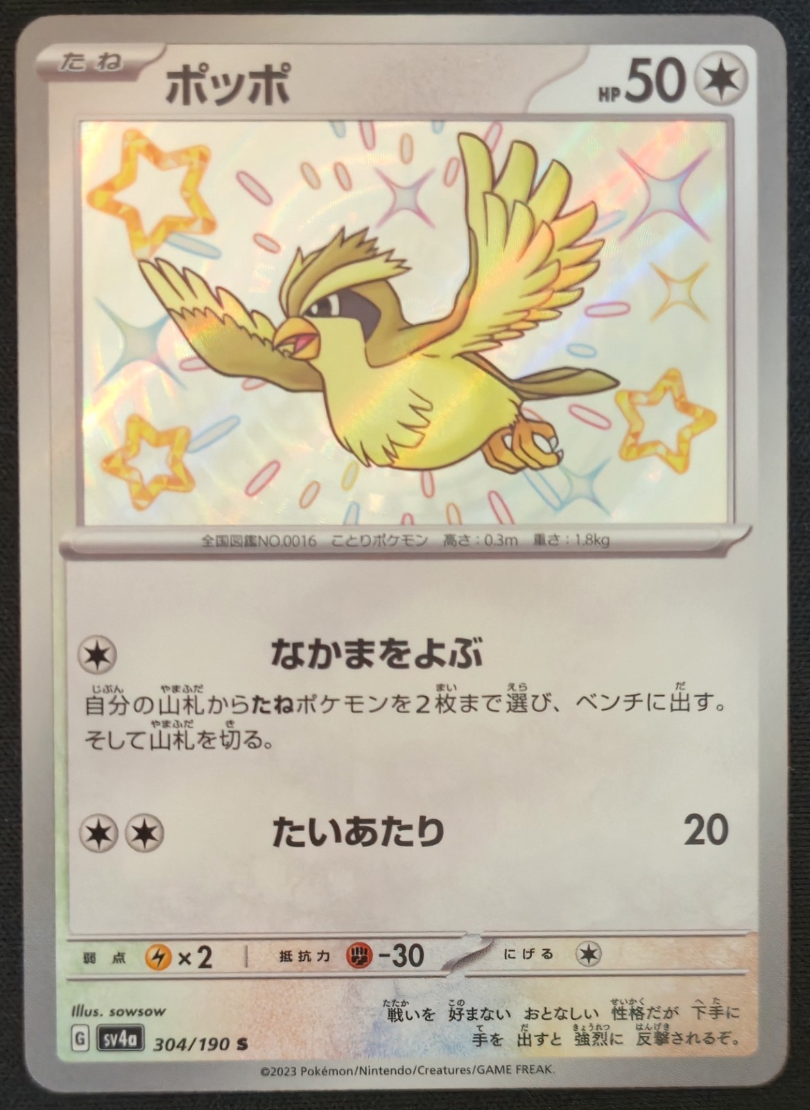 Japanese Pidgey 304/190 sv4a Shiny Treasure ex Shiny Holo Rare Pokémon 2023 NM