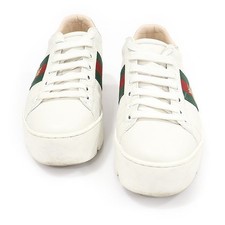 Gucci White Leather WEB Bee Embroidered Platform Ace Women