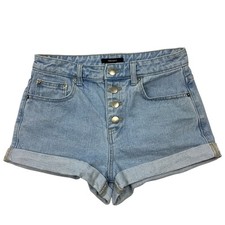 Forever 21 Button Fly Blue Denim Jean Cuffed Shorts Women 27 Mid Rise Streetwear