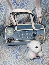 New Blue Choose Juicy Couture Purse Study In Style Barrel Bag Patch Work Velour