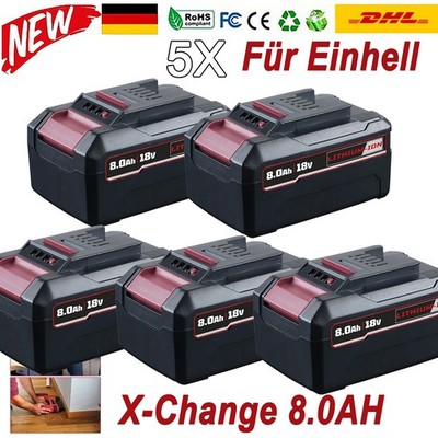5x 8,0Ah Akku Für Einhell 18V Ersatzakku POWER X-CHANGE Lithium PXC Batterien DE