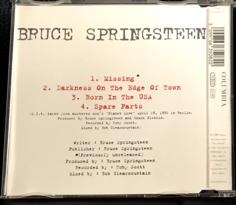 BRUCE SPRINGSTEEN  Missing 1996 Austria COLUMBIA IMPORT NEW Single 4 TRACK CD - Image 4 of 4