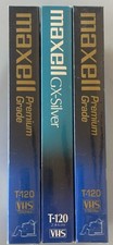 3 SEALED Maxell Blank Tapes VHS T-120 VCR Video Cassette 2 Premium 1 GX-Silver