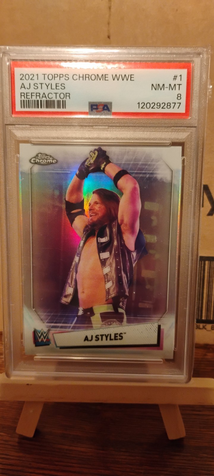 2021 Topps Chrome Refractor WWE RAW AJ Styles PSA 8 view 2
