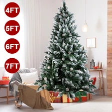 Christmas Tree 4/5/6/7FT Artificial Snow Flocked Pinecones Xmas Bushy Decoration