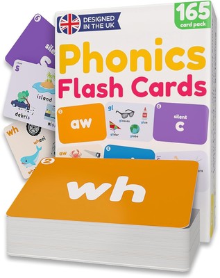 Phonics Lernkarten für Kinder 3+ 165 doppelseitiges Frühlese- & Wortschatzspiel