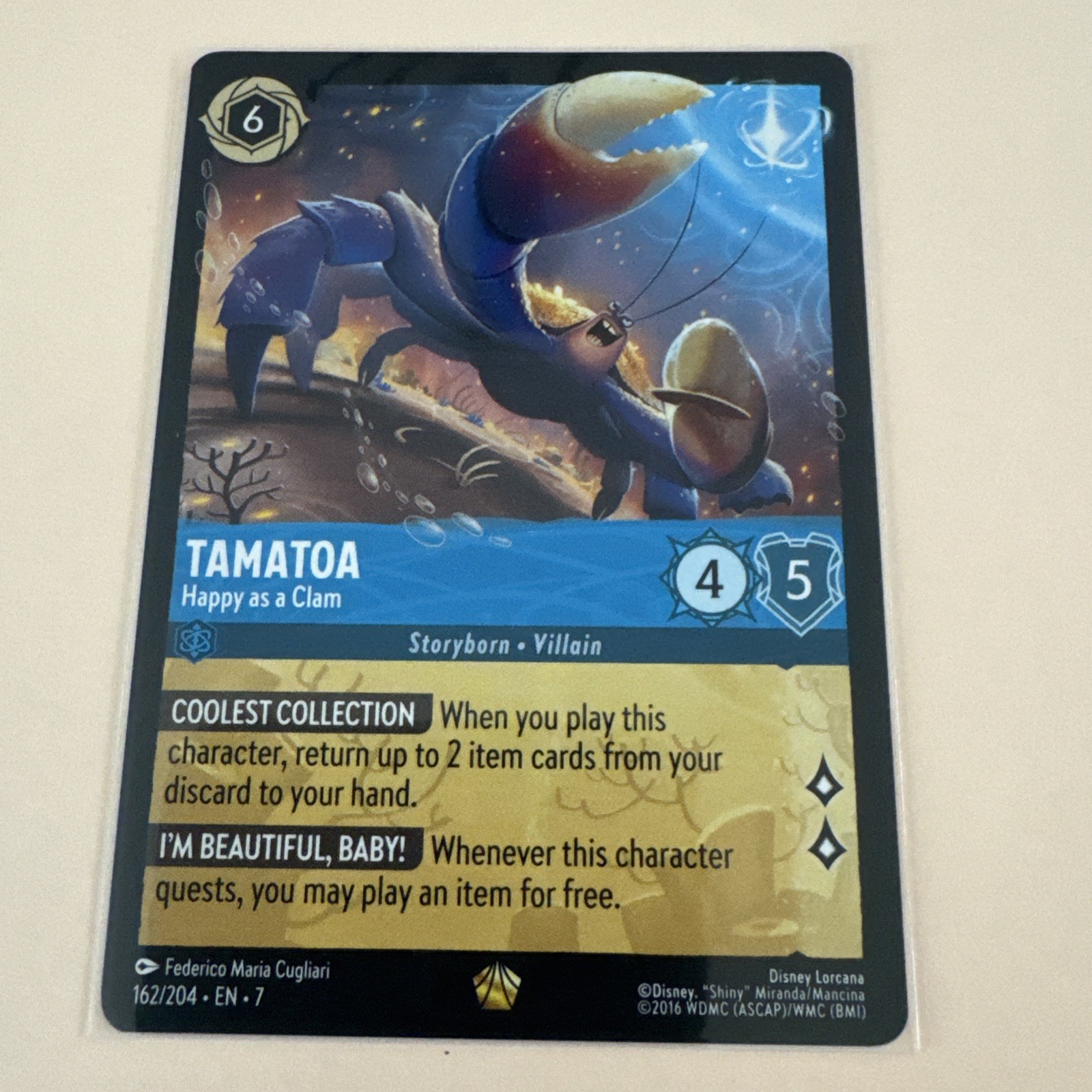 Disney Lorcana TAMATOA Happy as a Clam 162/204 EN 7 Legendary Archazia's Island