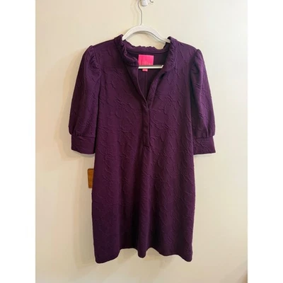 Lilly Pulitzer Elsey Elbow Sleeve Dress XL Purple Knit Pucker Jacquard Shift - Image 1 of 4