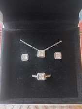Genuine PANDORA Halo Set. Ring Earrings and Necklace. Sterling Silver S925 Boxed