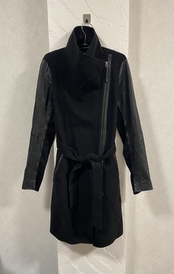 Mackage Leather Sleeves Asymmetrical Wool Blend Coat Size: S
