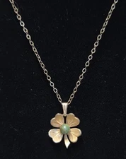Vtg Gold Filled 4 Leaf Clover THEDA Necklace Good Luck 1/20-12K GF Green Stone