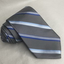 Brooks Brothers Makers Merchants Tie Repp Silk Stripe Silver Blue Woven Textured