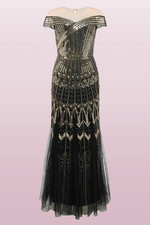 BABEYOND GEOMETRIC OFF SHOULDER MERMAID EVENING GOWN SIZE 6 NWT SEE DETAILS