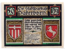 1921 Germany Paderborn Notgeld 50 Pfennig Note (3174)