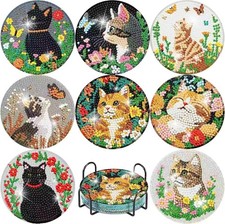8 Pcs Cat Diamond Art Coasters Kit for Adults Beginners - Diamond Painting Coast