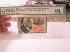 1874 25C FRACTIONAL CURRENCY FR#1309 IN PMG 64 CHOICE UNCIRCULATED CONDITION