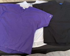 3pk Cherokee Workwear Scrub Shirt Medium Black Purple White Medical Uniform Top