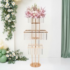 5 Tier Crystal Flower Stand Gold Square Wedding Centerpiece For Table Decor