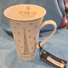 At The Top Burj Khalifa Souvenir Mug White with Gold Design Middle East Origin