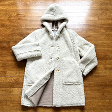 Zara Sherpa Hooded Jacket Kids Girl 11-12 Pckts Reverses Shearling Coat 95 NEW