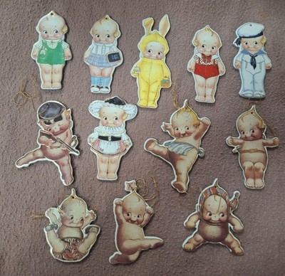 RARE 12 KEWPIE 1988 SHACKMAN DIE CUT DOUBLE-SIDED CARDBOARD ORNAMENTS!