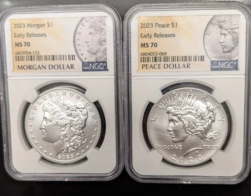 2023 $1 Morgan & Peace Silver Dollar 2 Coin Set NGC MS70  Early Release