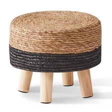 Ottoman Natural Seagrass Footrest Poufs Hand Weave Round Foot Stool for Couch...