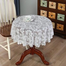 Round White Lace Tablecloth Floral Table Cloth 47 inch Diameter Vintage Table