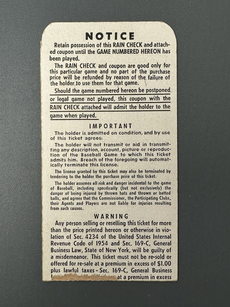 1956 World Series Game 5 Ticket Stub NY Yankees Don Larsen Pitches