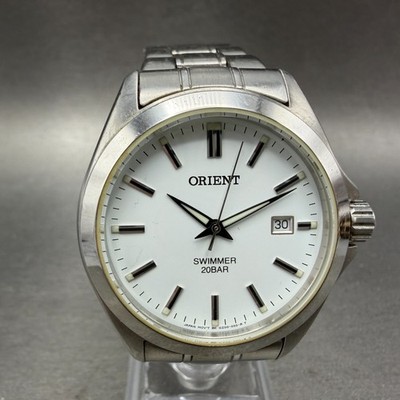 Orient Swimmer Watch Men 38mm White Dial Silver Tone Date Round New Battery ABC