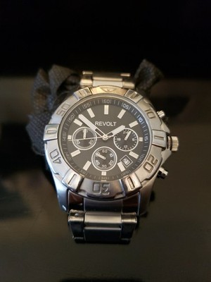 REVOLT Chronograph Watch RT40006-B Black Dial 100M Water Resist Quartz Stainless
