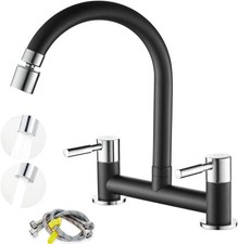Kitchen Sink Mixer Tap Black Bridge Taps 2 Hole 360° Swivel 180mm  UK