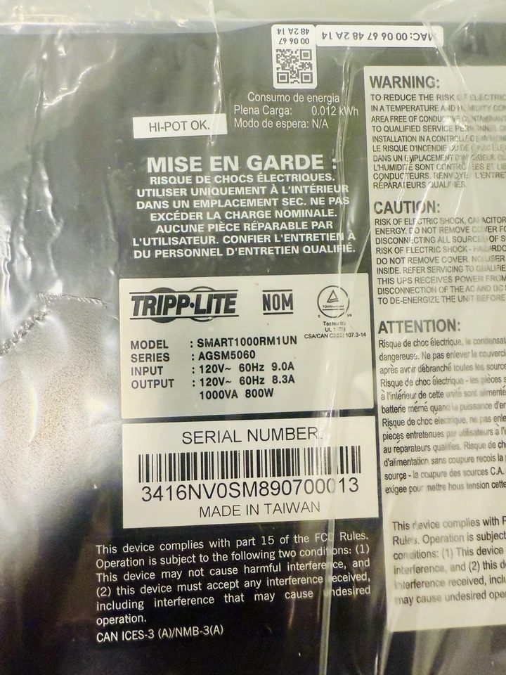 Tripp Lite UPS: 1000VA  120V SMART1000RM1U - Image 4 of 4