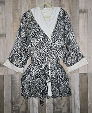 Victorias Secret Hooded Robe Womens Size M/L Satin Animal Print Terrycloth Stain