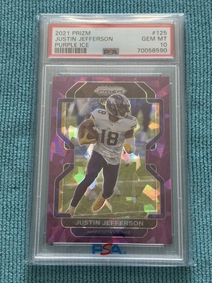 2021 Justin Jefferson Prizm Purple Ice 18/225 (#125) PSA 10 Pop 15 Jersey Number