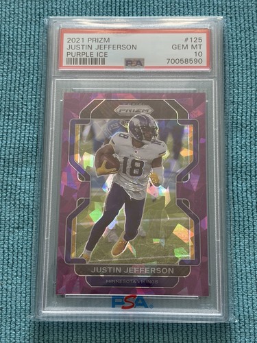 2021 Justin Jefferson Prizm Purple Ice 18/225 (#125) PSA 10 Pop 15 Jersey Number