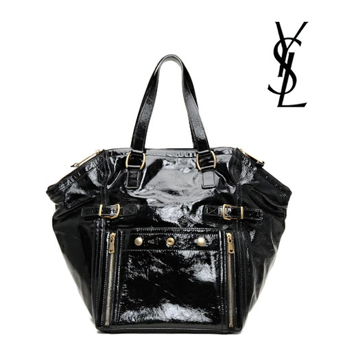Yves Saint Laurent DOWNTOWN 172453 Tote Patent Leather Black Unisex Bag #PTB126