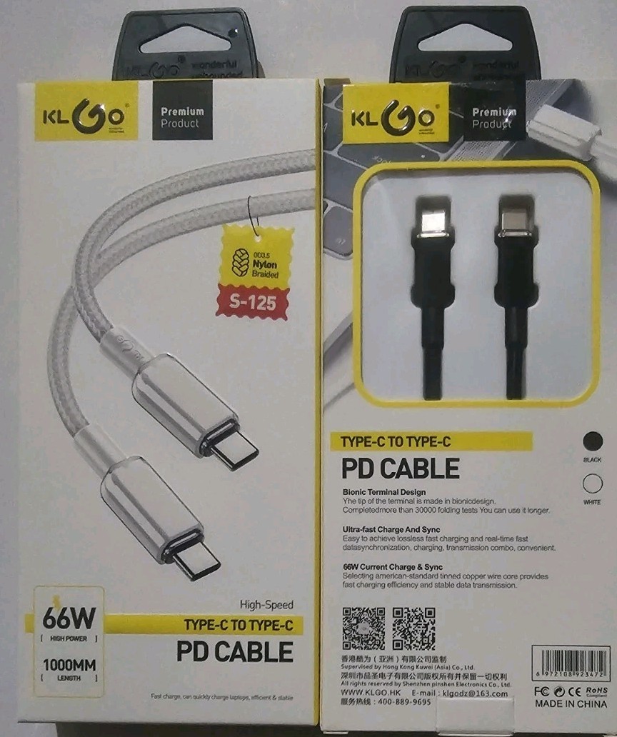 KLGO Premium Product Nylon Type-C To Type-C PD CABLE W 1000MM Pack Of 2