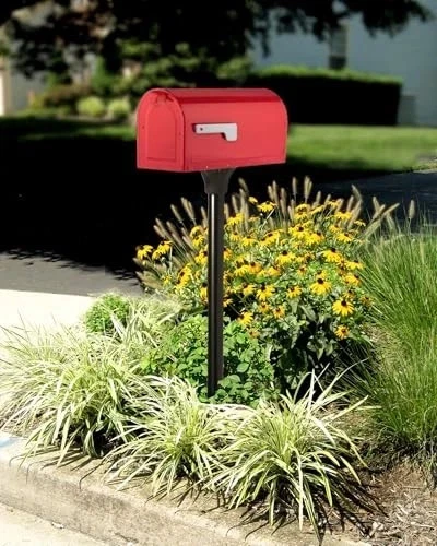 Architectural Mailboxes 7600R MB1 Post Mount Mailbox - Red with Silver Flag USA - Image 2 of 4