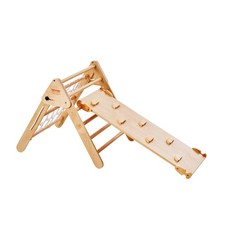 3-in-1 Wooden Climbing Triangle for Toddlers with Ramp, Natural Wood Finish