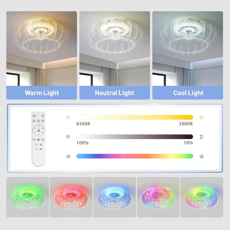 21 in Low Profile Bladeless Ceiling Fan Remote 6 Wind Speeds Reversible - Image 4 of 4