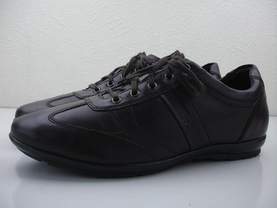 Men's 12 sz 45 Geox Respira Symbol Brown Leather Shoes Sneakers Lace-Up Italian