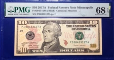 2017A $10 Federal Reserve Note Fr-2045-I Minneapolis PMG68EPQ Superb Gem